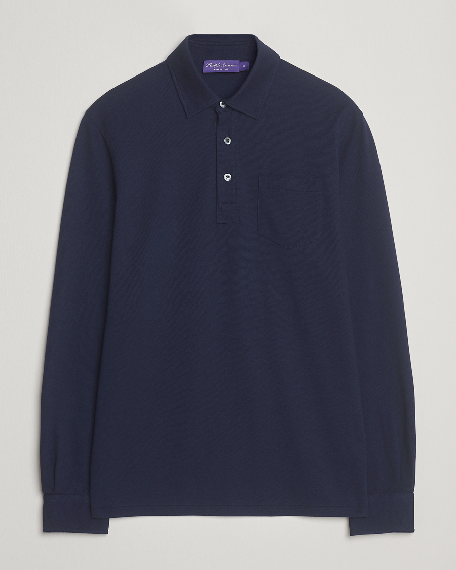 Heren | Polo's | Ralph Lauren Purple Label | Long Sleeve Polo Shirt Navy