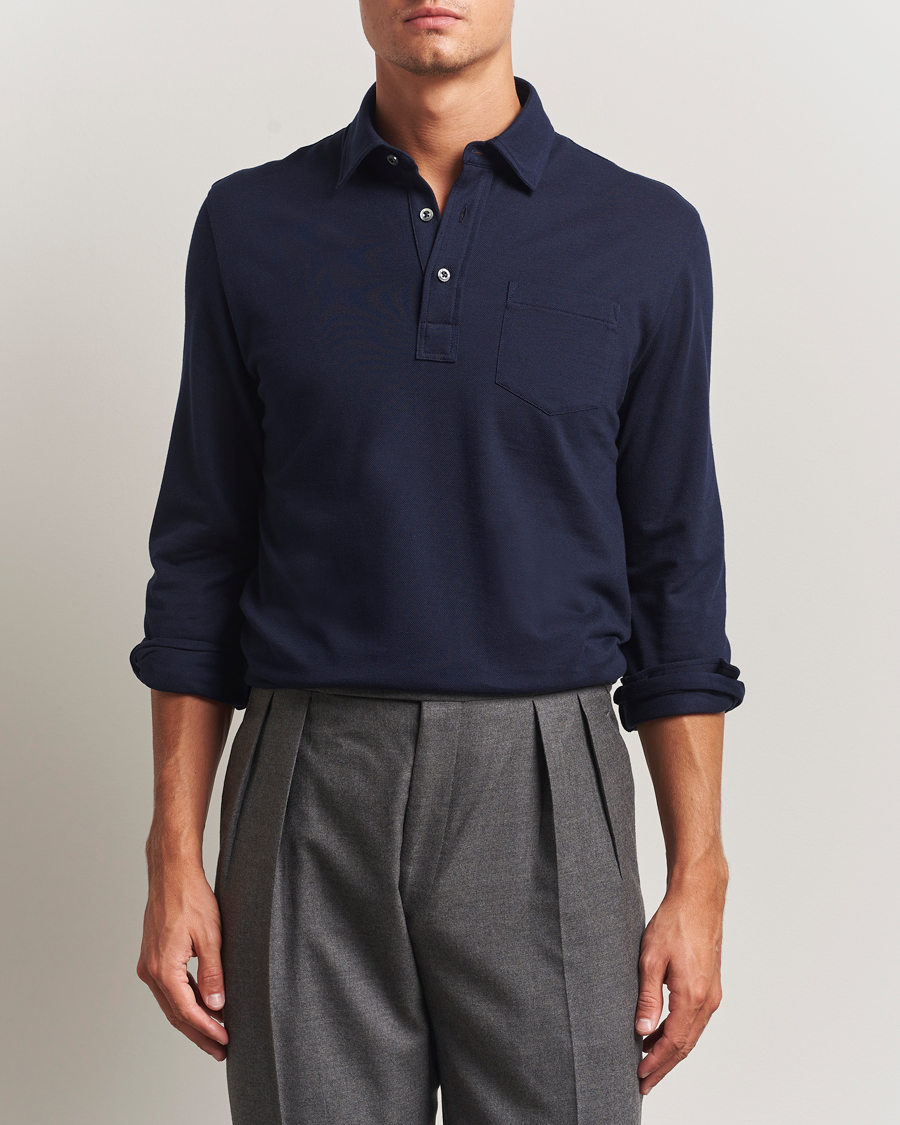 Heren | Polo's | Ralph Lauren Purple Label | Long Sleeve Polo Shirt Navy