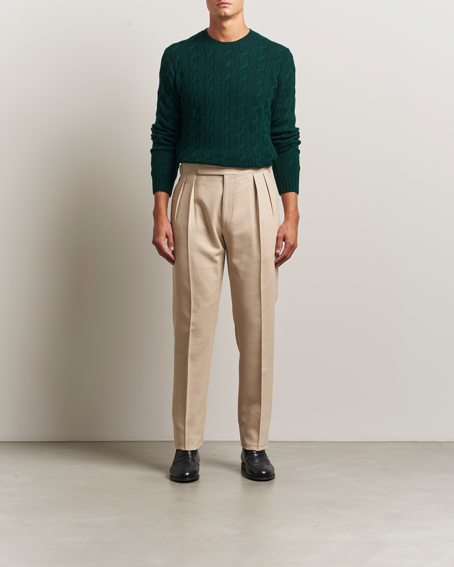Heren | Broeken | Ralph Lauren Purple Label | Pleated Twill Trousers Limestone