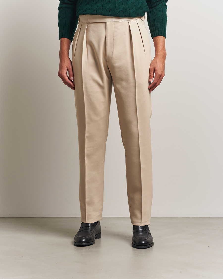 Heren | Broeken | Ralph Lauren Purple Label | Pleated Twill Trousers Limestone