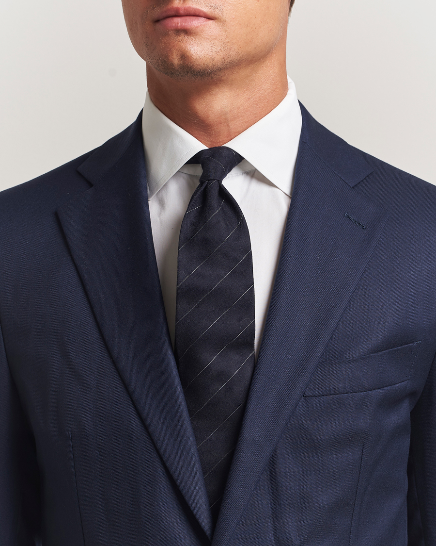 Heren | Stropdassen | Ralph Lauren Purple Label | Wool Pinstripe Tie Navy/Grey