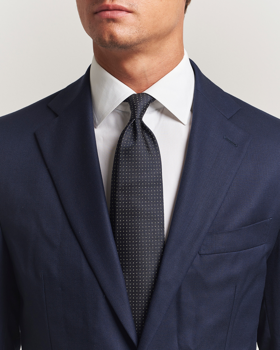 Heren | Stropdassen | Ralph Lauren Purple Label | Silk Jacquard Tie Navy/White