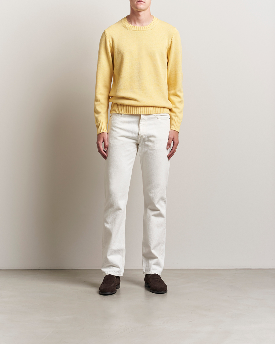 Heren | Truien | Piacenza Cashmere | Brushed Wool Crew Neck Yellow
