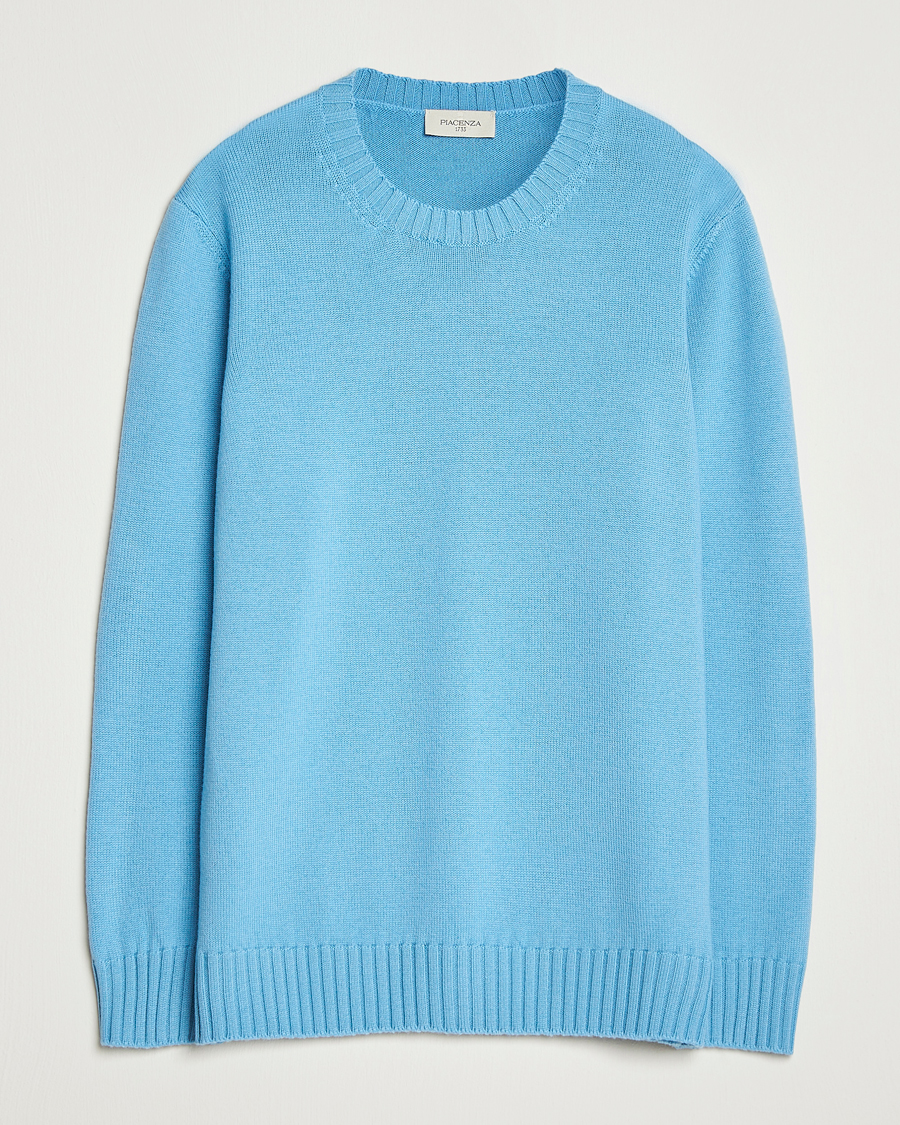 Heren | Truien | Piacenza Cashmere | Brushed Wool Crew Neck Sky Blue
