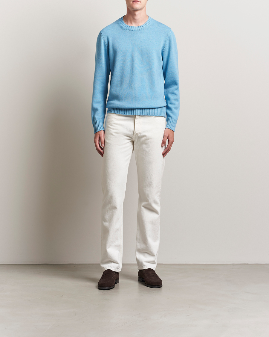 Heren | Truien | Piacenza Cashmere | Brushed Wool Crew Neck Sky Blue