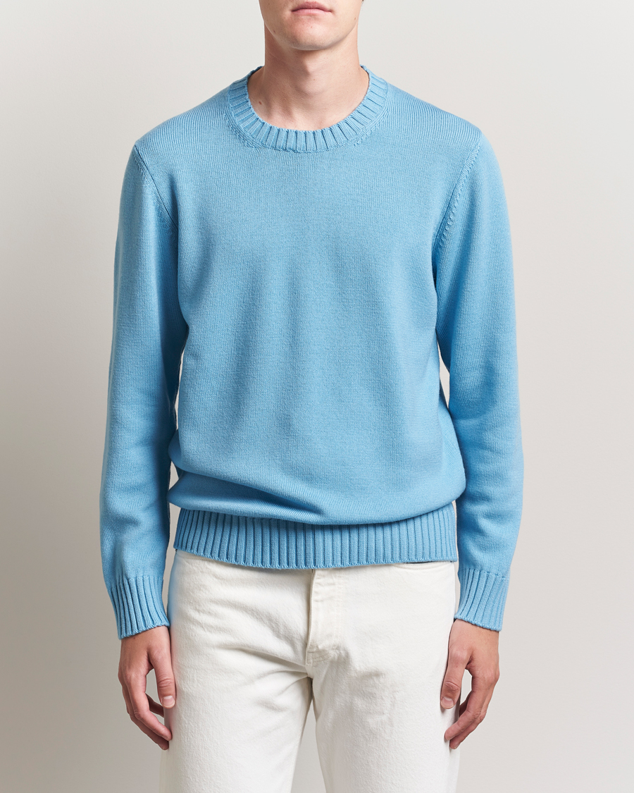 Heren | Truien | Piacenza Cashmere | Brushed Wool Crew Neck Sky Blue