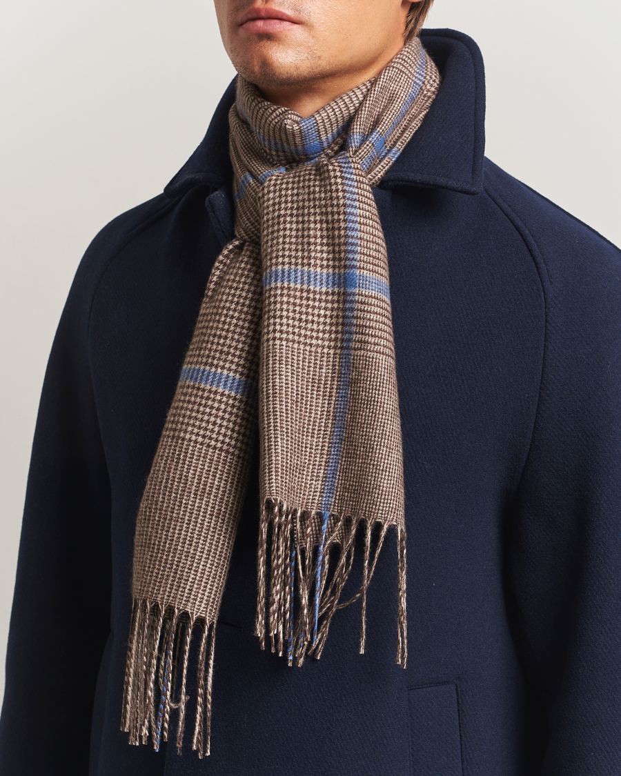 Heren | Piacenza Cashmere Cashmere/Silk Overcheck Scarf Brown | Piacenza Cashmere | Cashmere/Silk Overcheck Scarf Brown