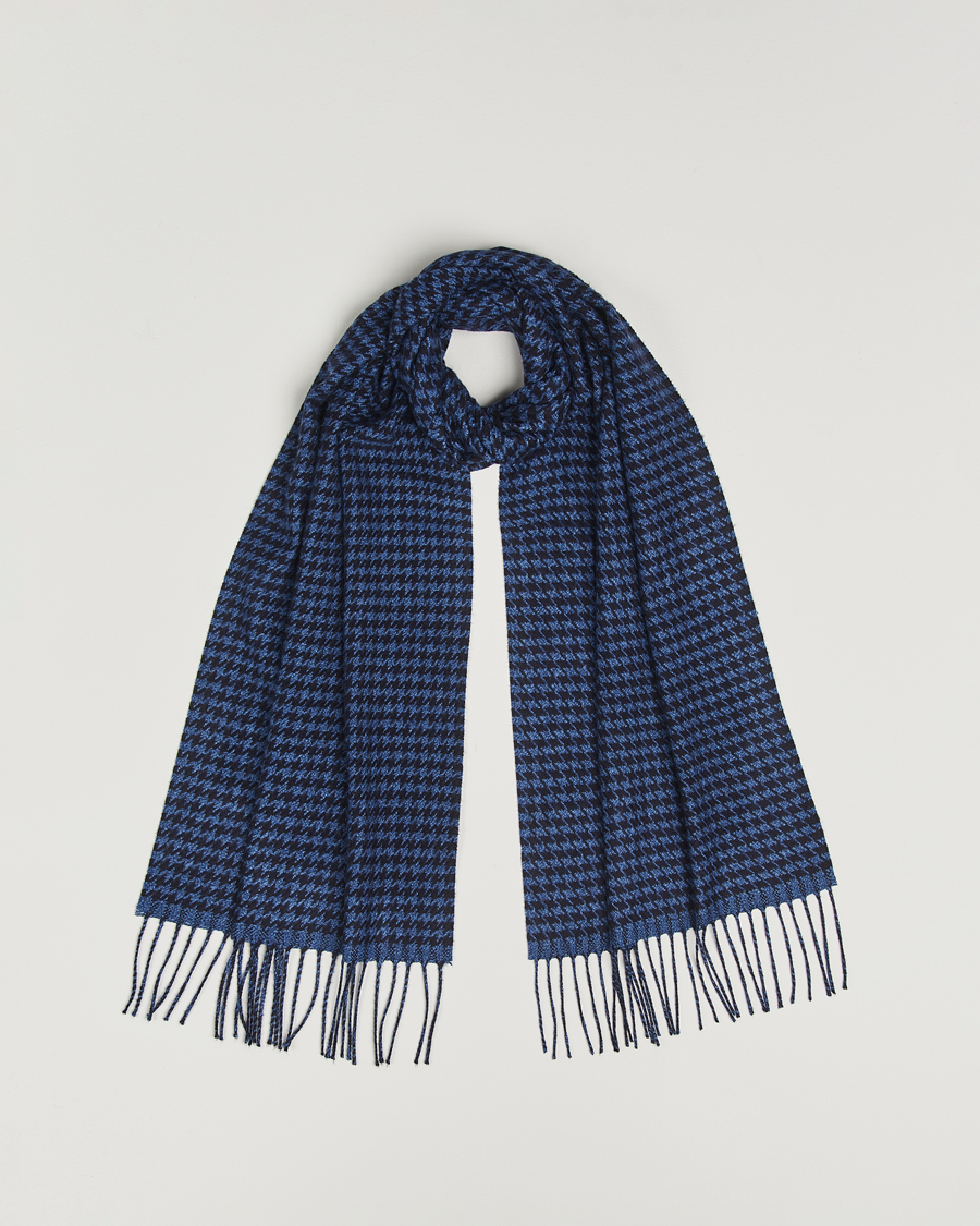 Heren | Sjaals | Piacenza Cashmere | Cashmere/Silk Houndstooth Scarf Dark Blue
