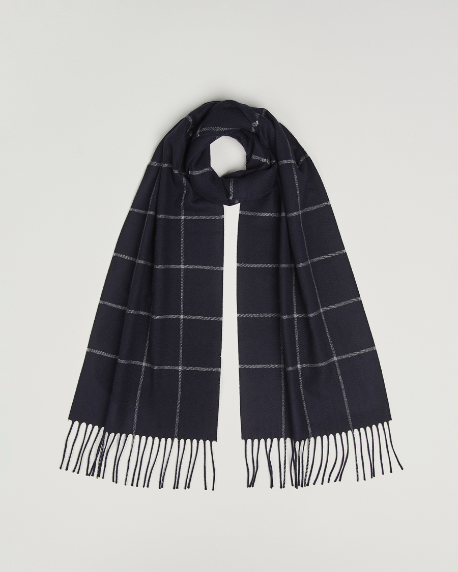 Heren | Sjaals | Piacenza Cashmere | Cashmere/Silk Window Pane Scarf Navy