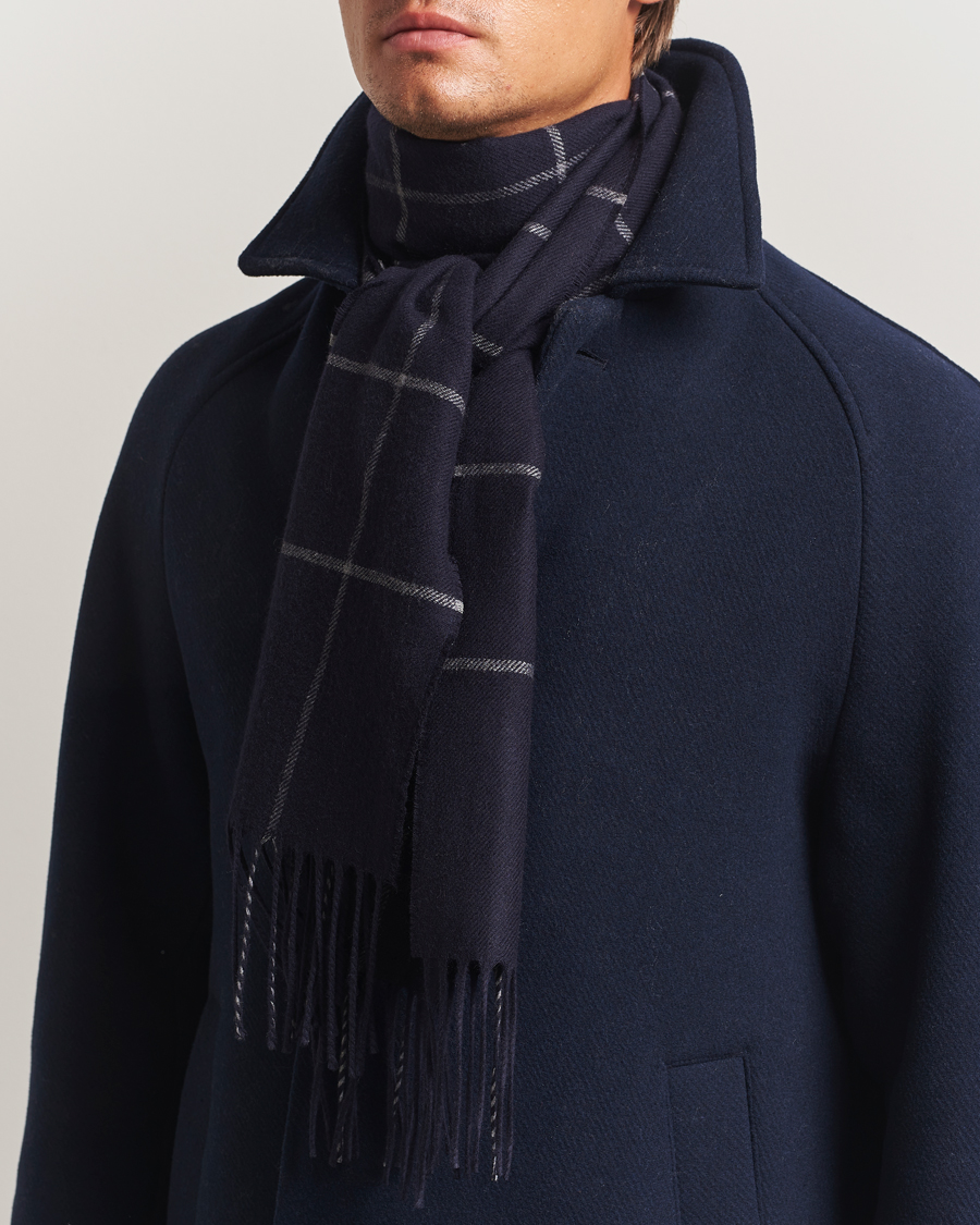 Heren | Sjaals | Piacenza Cashmere | Cashmere/Silk Window Pane Scarf Navy