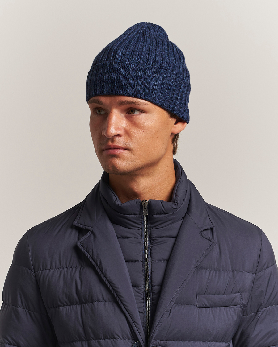 Heren | Mutsen | Piacenza Cashmere | Ribbed Cashmere Beanie Dark Blue