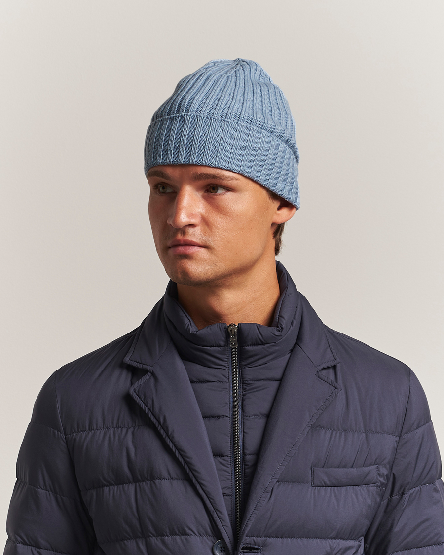 Heren | Mutsen | Piacenza Cashmere | Ribbed Cashmere Beanie Sky Blue