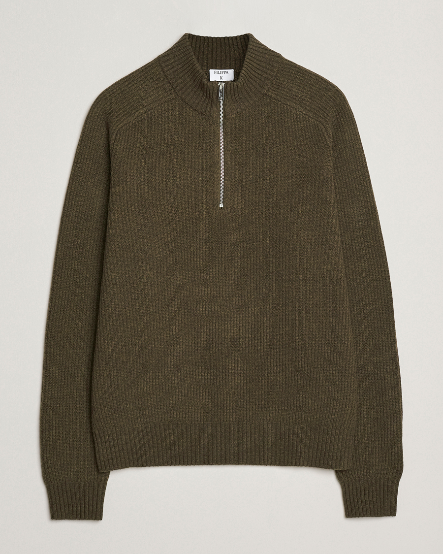 Heren | Truien | Filippa K | Ribbed Wool Half Zip Moss Green