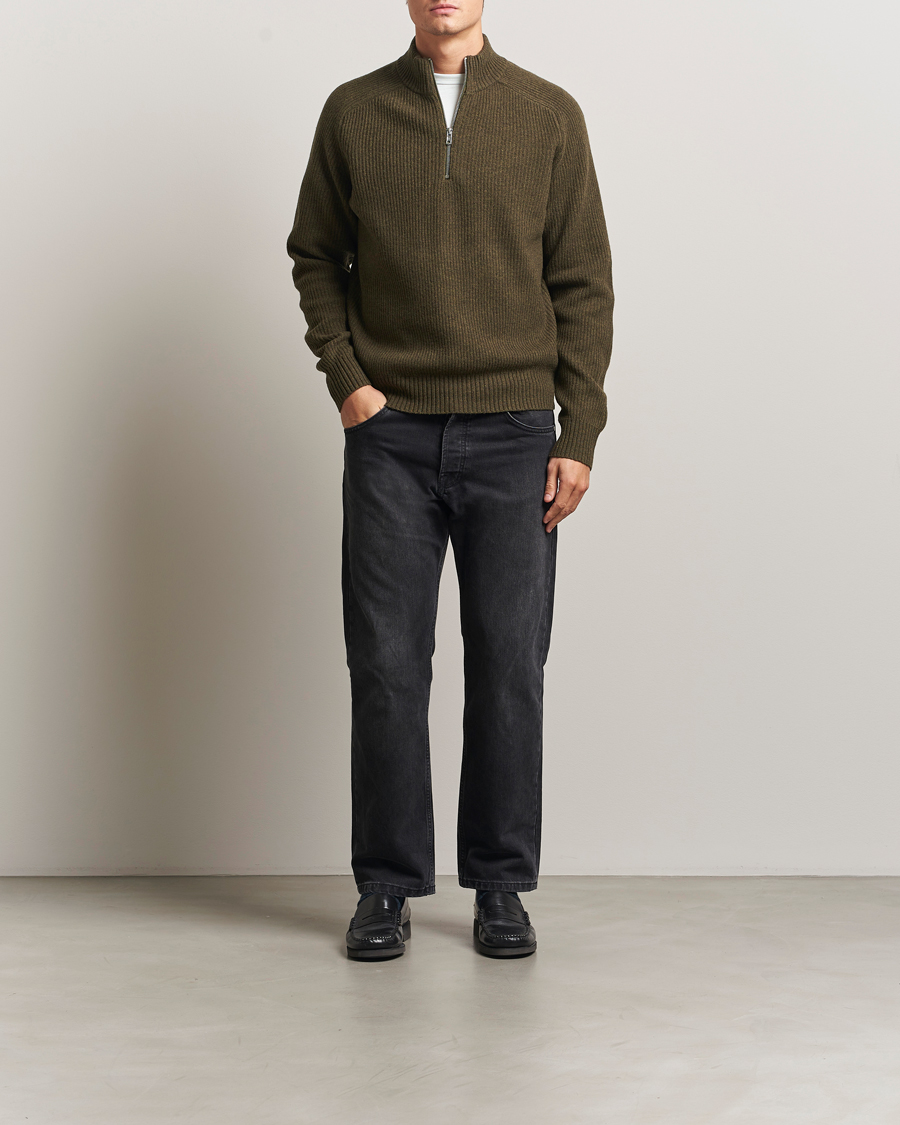 Heren | Truien | Filippa K | Ribbed Wool Half Zip Moss Green