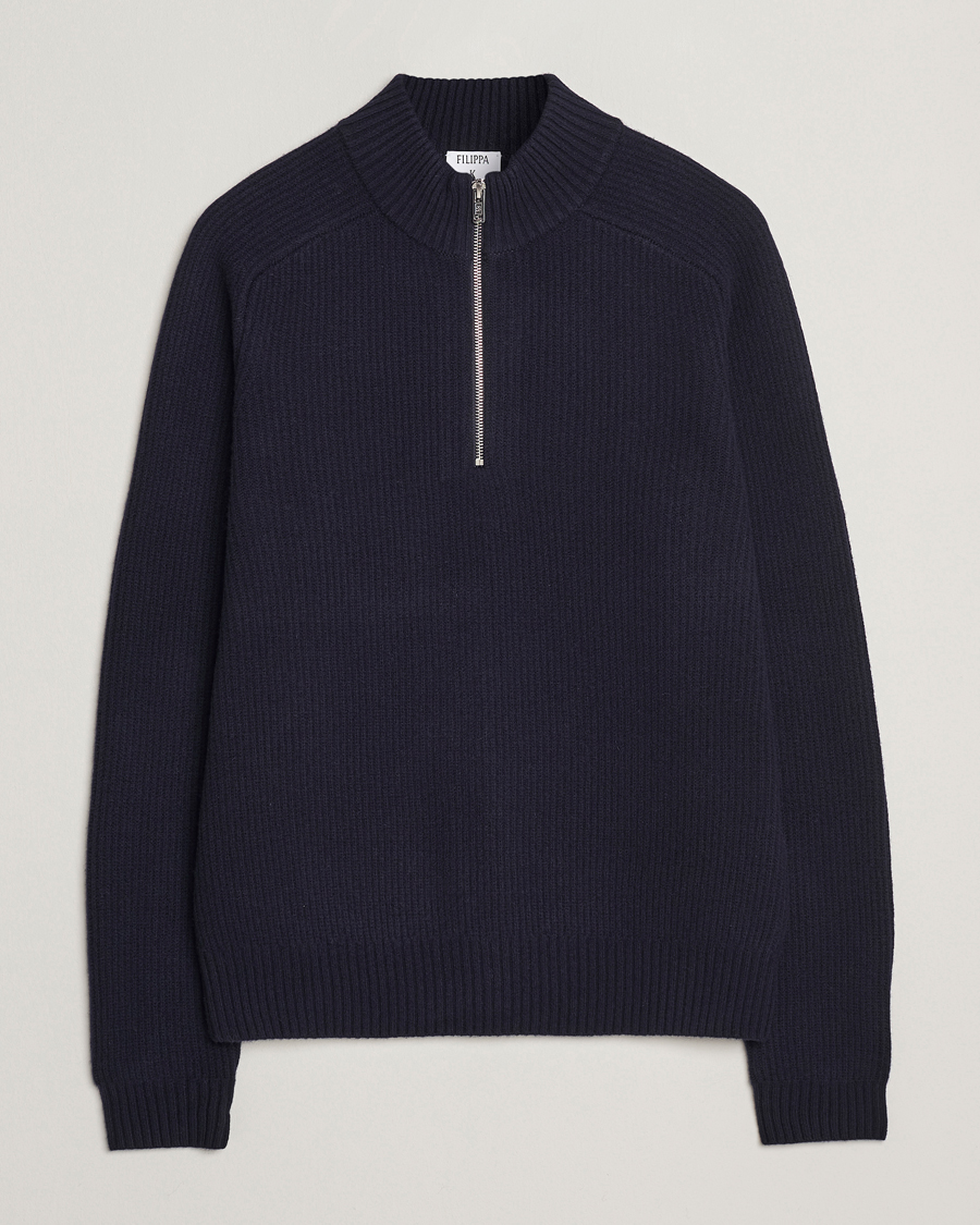 Heren | Truien | Filippa K | Ribbed Wool Half Zip Navy