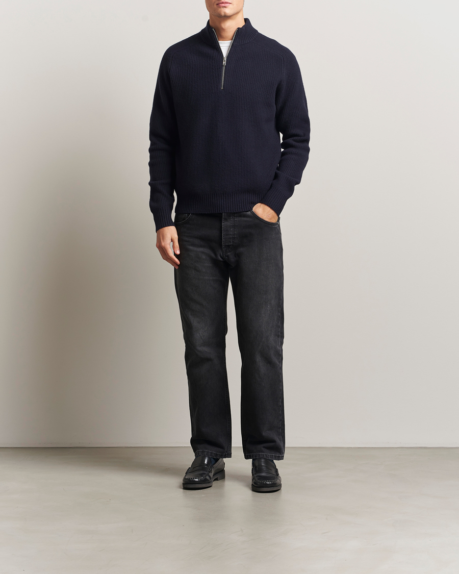 Heren | Truien | Filippa K | Ribbed Wool Half Zip Navy