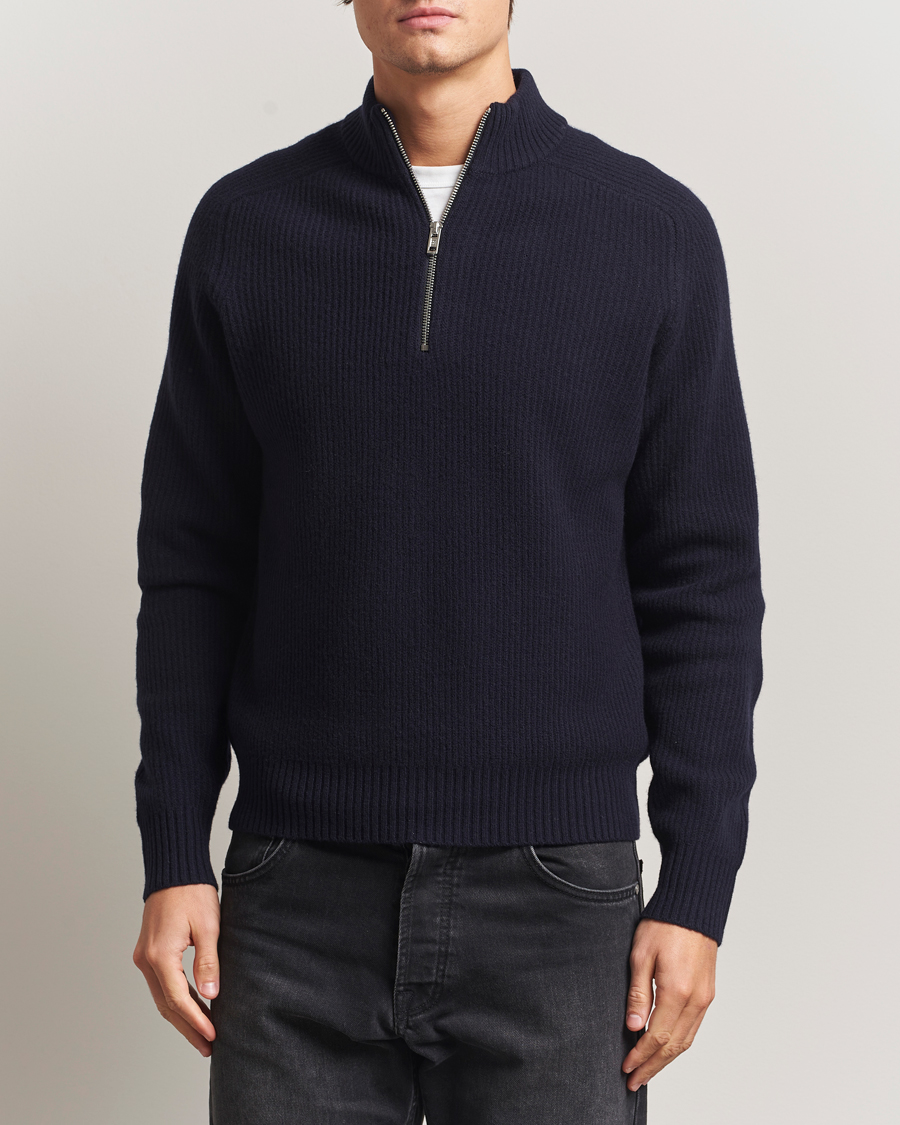 Heren | Truien | Filippa K | Ribbed Wool Half Zip Navy