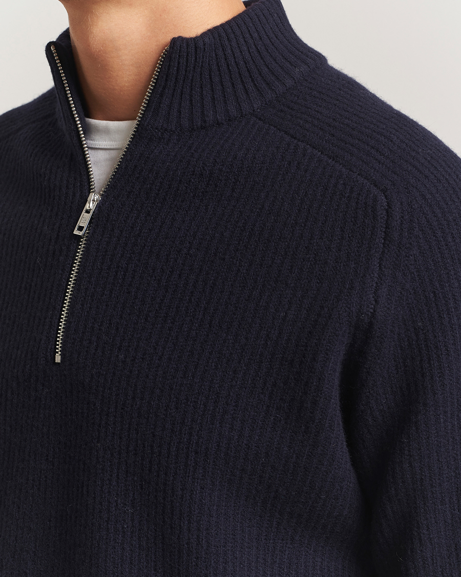 Heren | Truien | Filippa K | Ribbed Wool Half Zip Navy