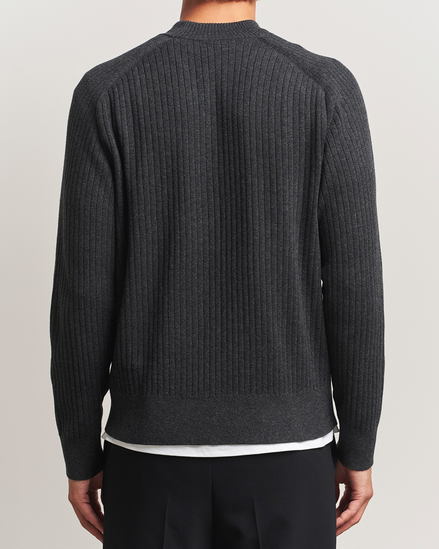 Heren | Truien | Filippa K | Cotton Merino Knitted Mock Neck Sweater Anthracite Melange