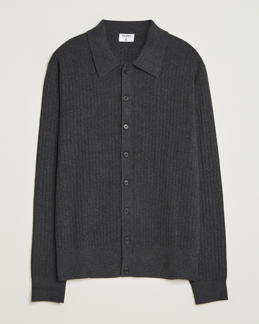 Heren | Truien | Filippa K | Cotton Merino Knitted Cardigan Anthracite Melange
