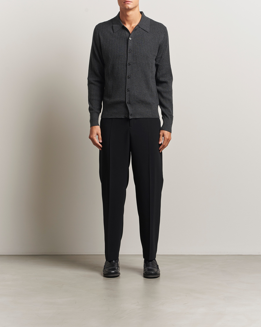 Heren | Truien | Filippa K | Cotton Merino Knitted Cardigan Anthracite Melange