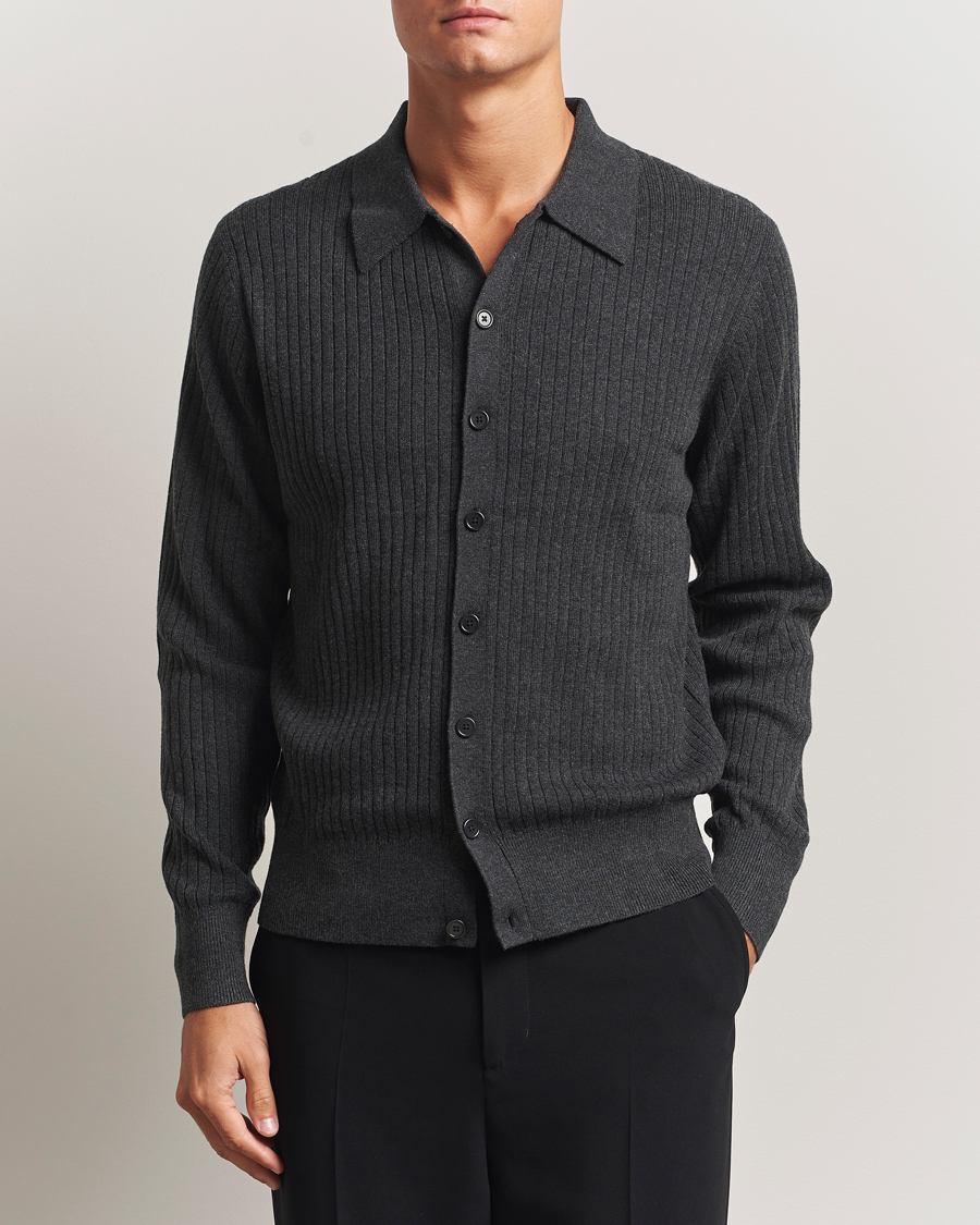 Heren | Truien | Filippa K | Cotton Merino Knitted Cardigan Anthracite Melange