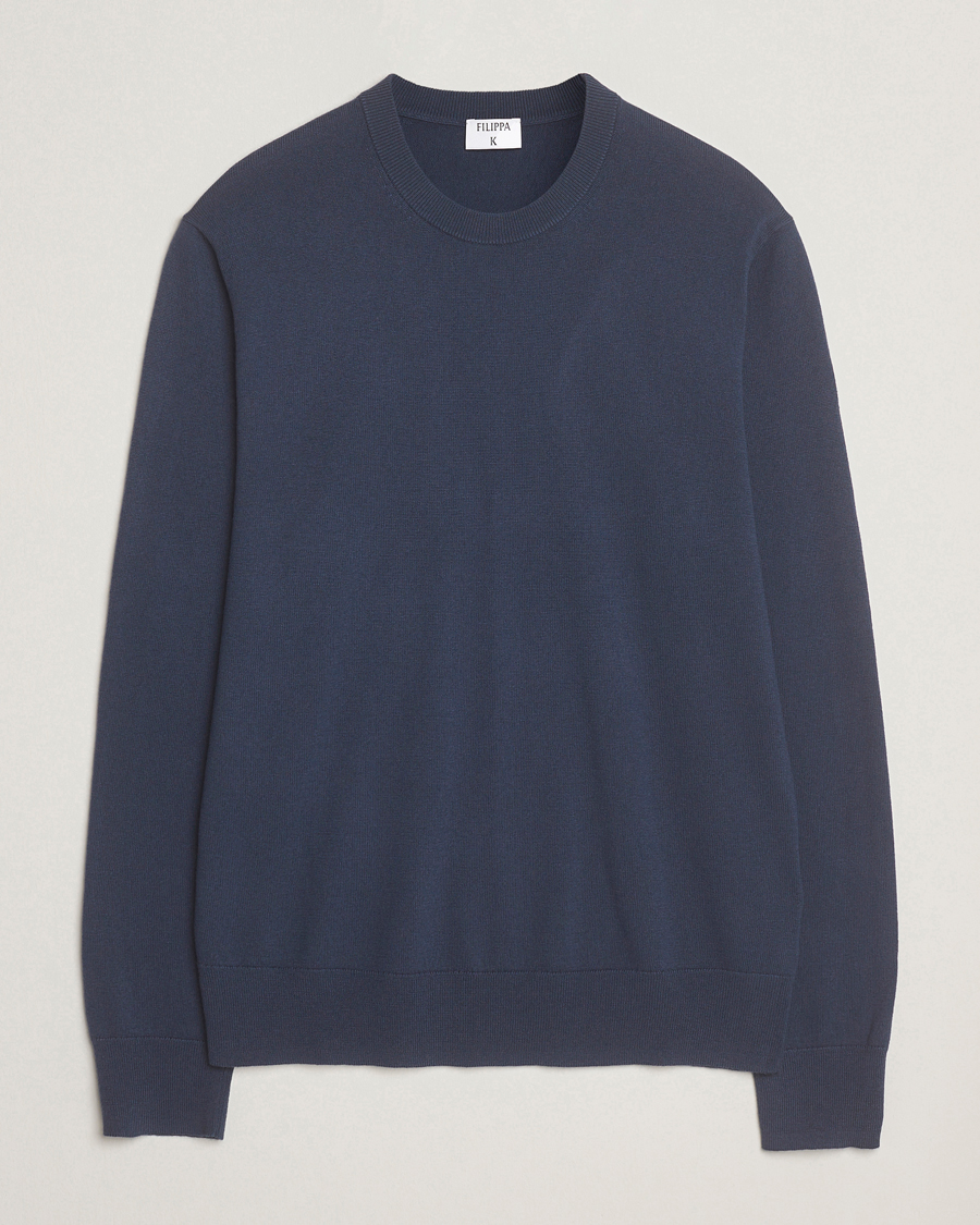 Heren | Truien | Filippa K | Cotton Merino Knitted Sweater Dusk Blue