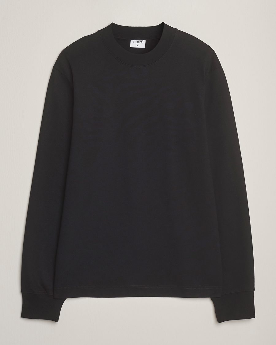 Heren | T-shirts | Filippa K | Heavy Cotton Mock Neck Long Sleeve T-Shirt Black