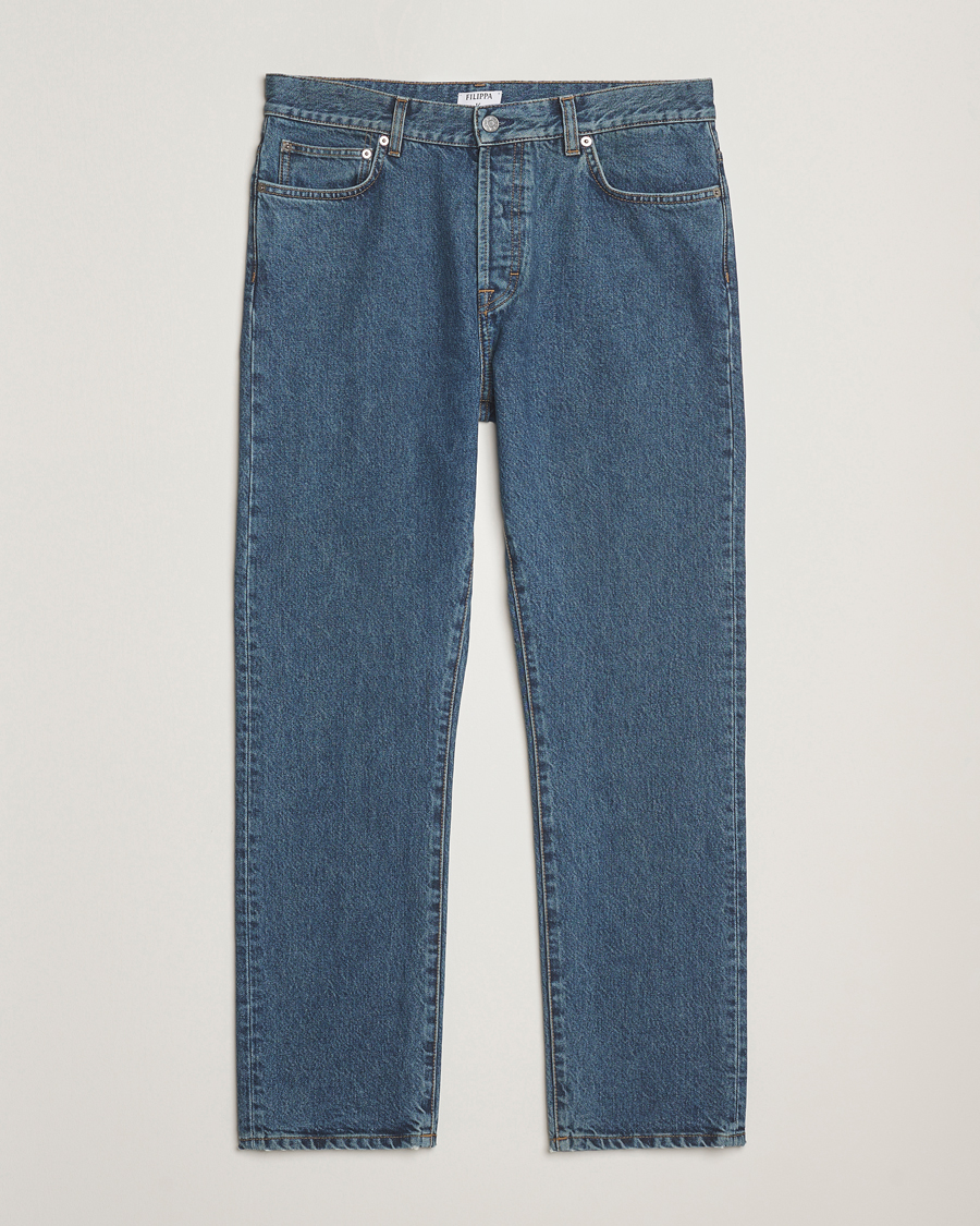 Heren | Jeans | Filippa K | Tapered Cropped Jeans Washed Mid Blue