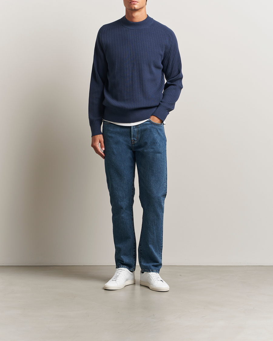 Heren | Jeans | Filippa K | Tapered Cropped Jeans Washed Mid Blue
