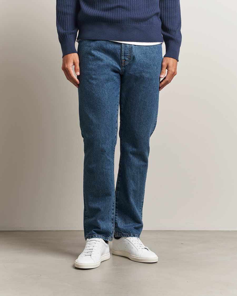 Heren | Jeans | Filippa K | Tapered Cropped Jeans Washed Mid Blue