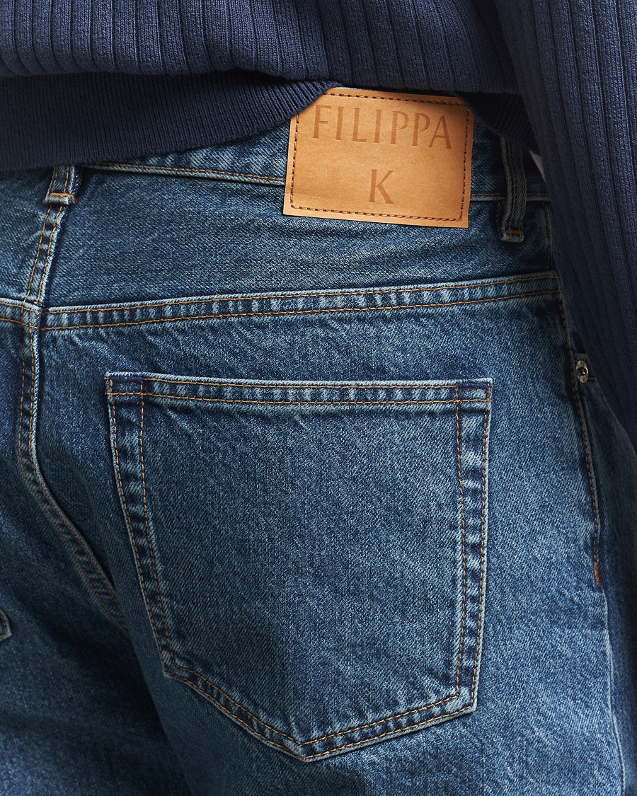 Heren | Jeans | Filippa K | Tapered Cropped Jeans Washed Mid Blue