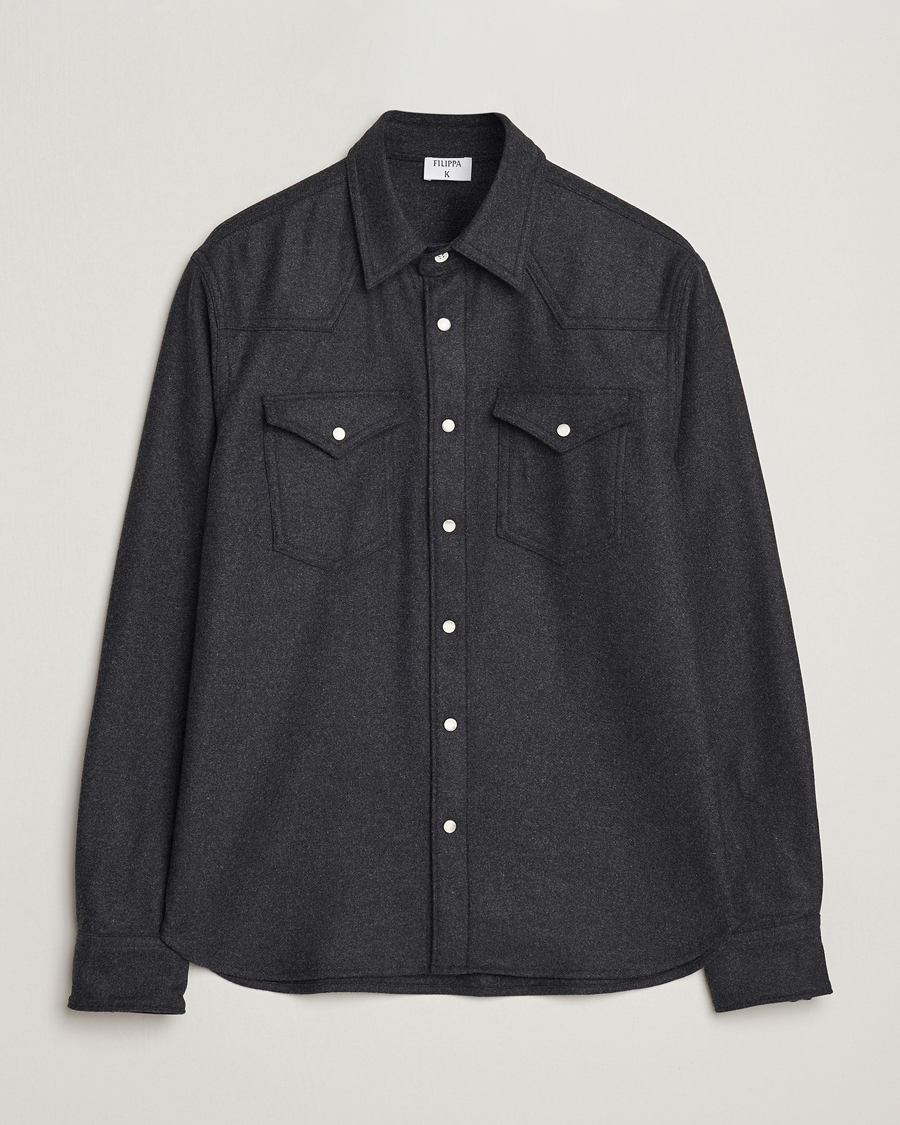 Heren | Overhemden | Filippa K | Western Wool Shirt Anthracite Melange