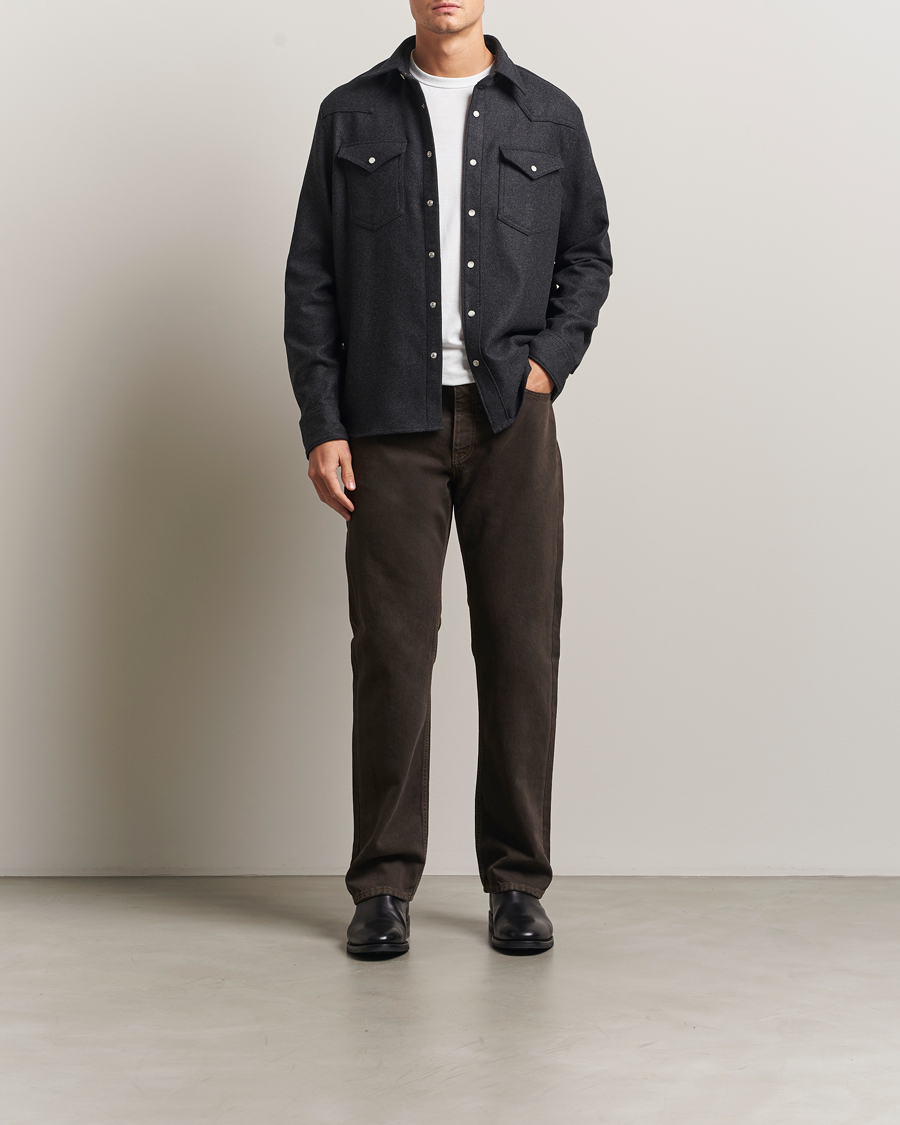 Heren | Overhemden | Filippa K | Western Wool Shirt Anthracite Melange