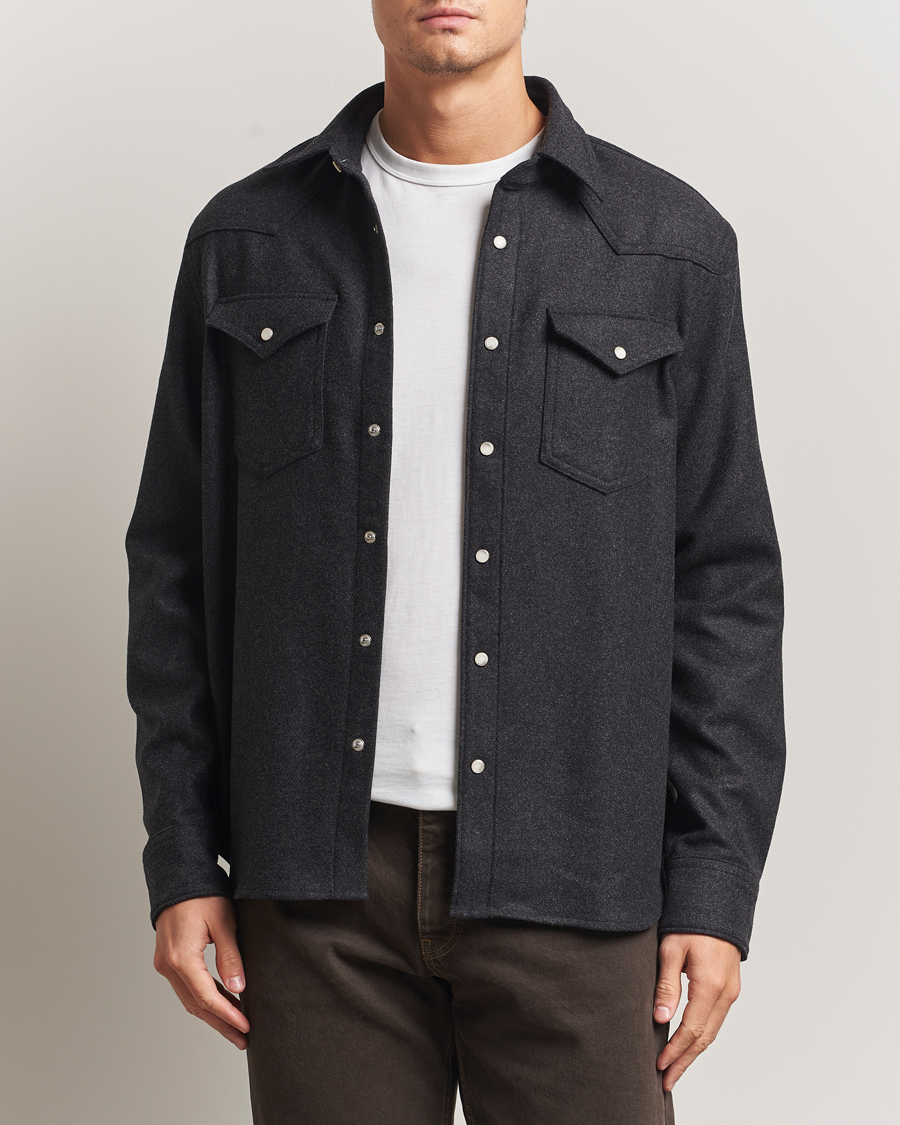 Heren | Overhemden | Filippa K | Western Wool Shirt Anthracite Melange