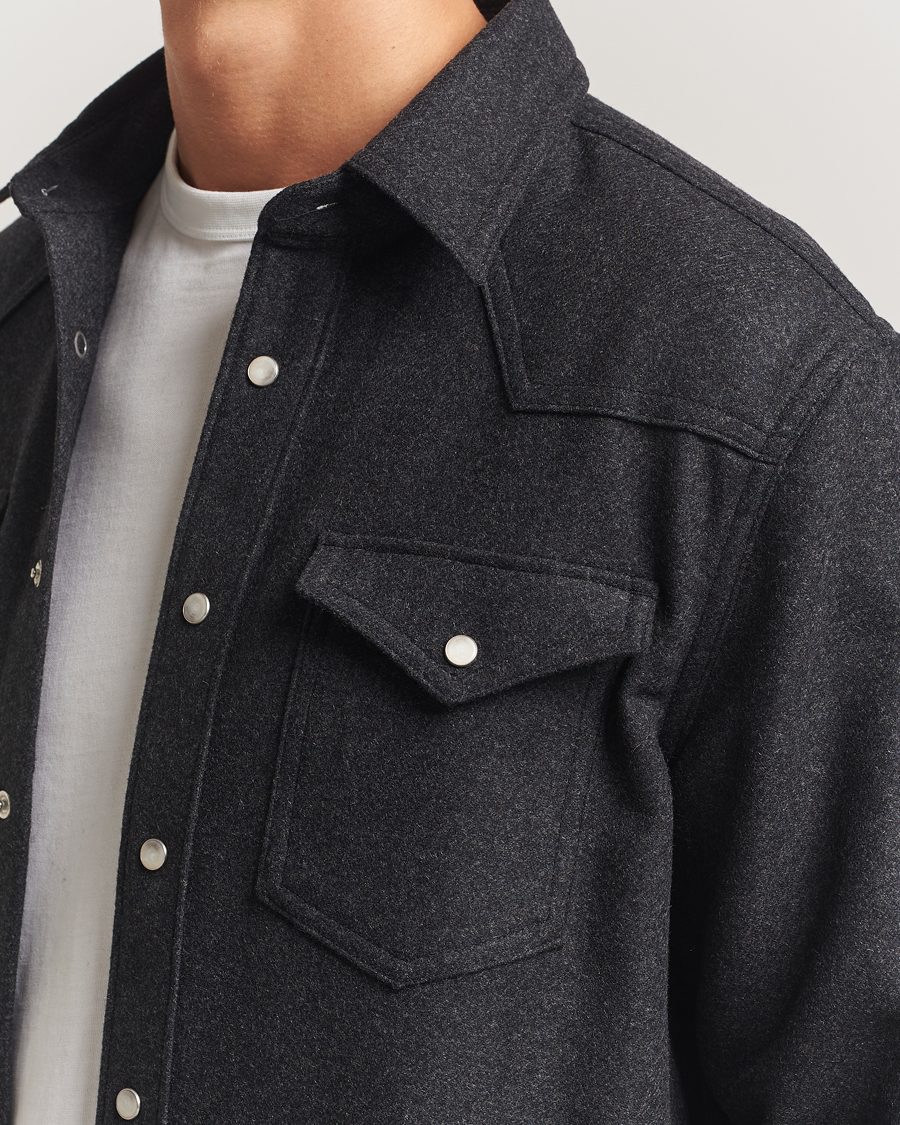 Heren | Overhemden | Filippa K | Western Wool Shirt Anthracite Melange