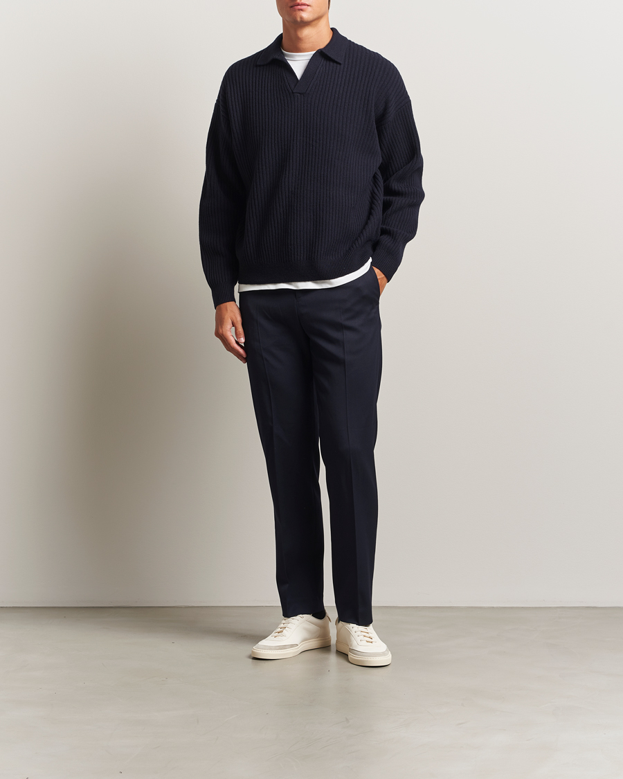 Heren | Truien | Filippa K | Ribbed Wool Polo Shirt Navy