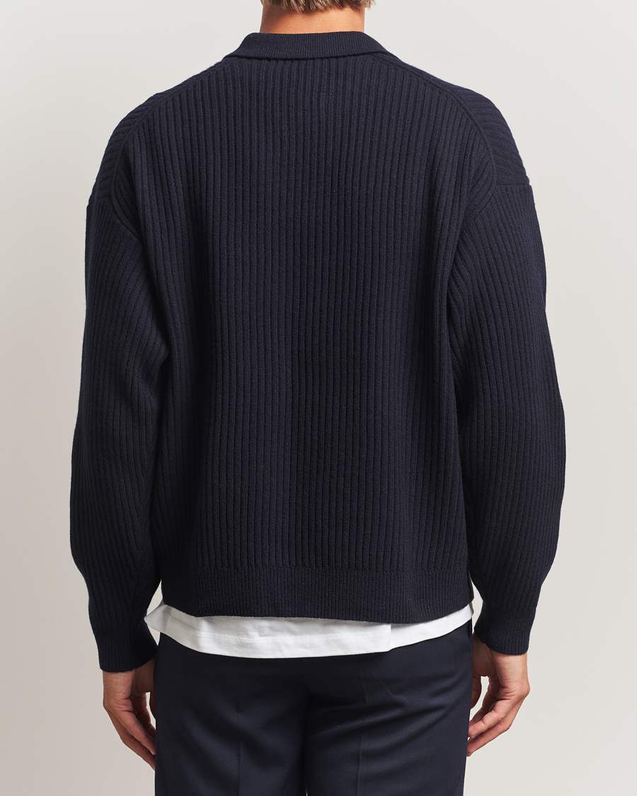 Heren | Truien | Filippa K | Ribbed Wool Polo Shirt Navy