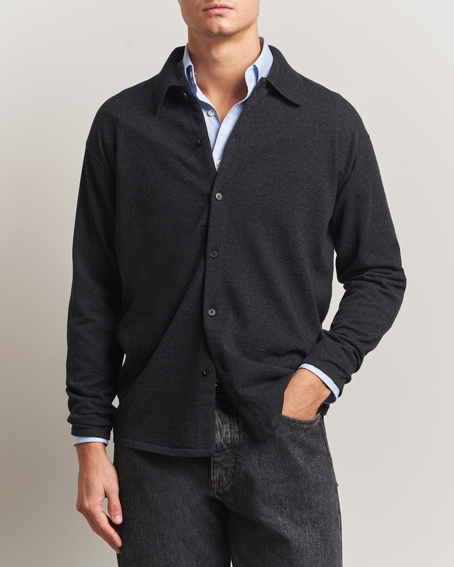 Heren | Truien | Auralee | Wool Knit Shirt Cardigan Charcoal