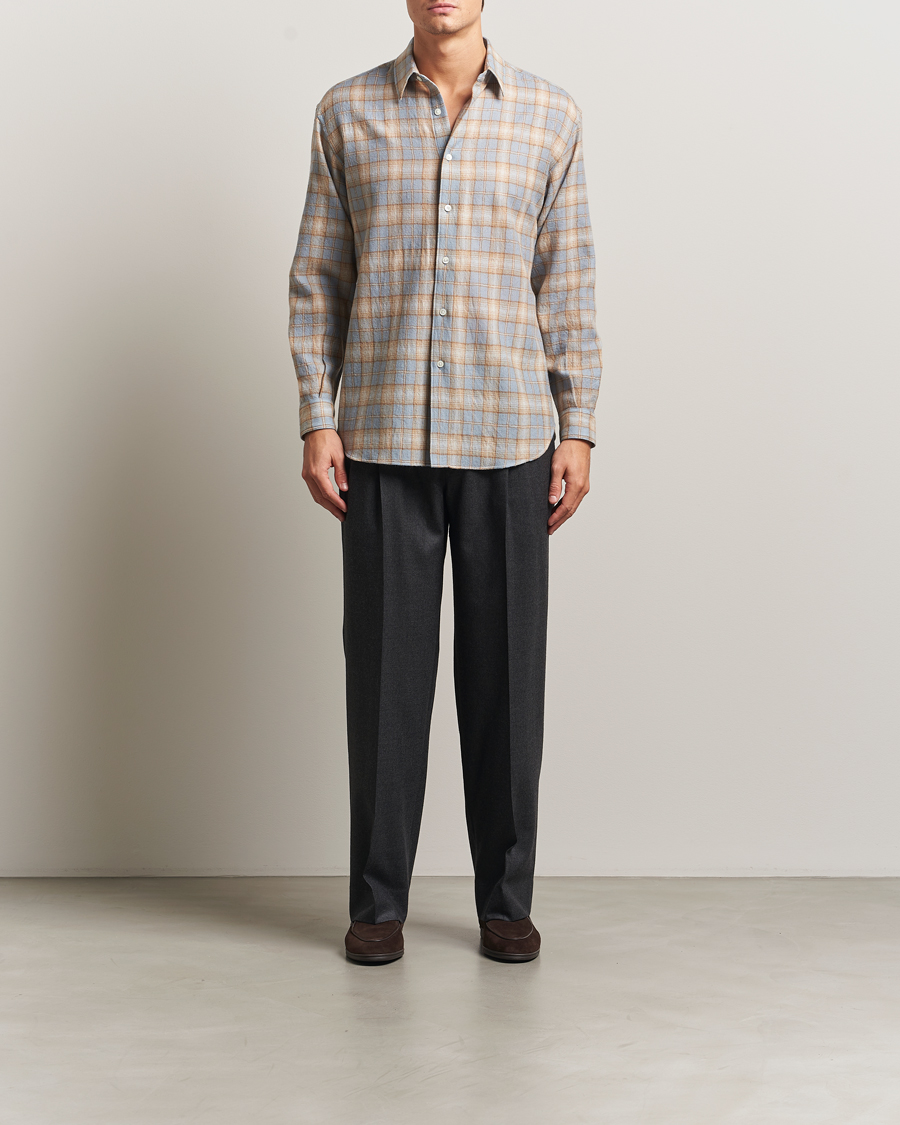 Heren | Overhemden | Auralee | Airy Wool Check Shirt Blue/Beige