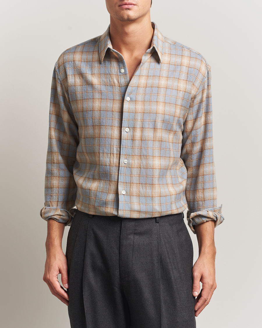Heren | Overhemden | Auralee | Airy Wool Check Shirt Blue/Beige