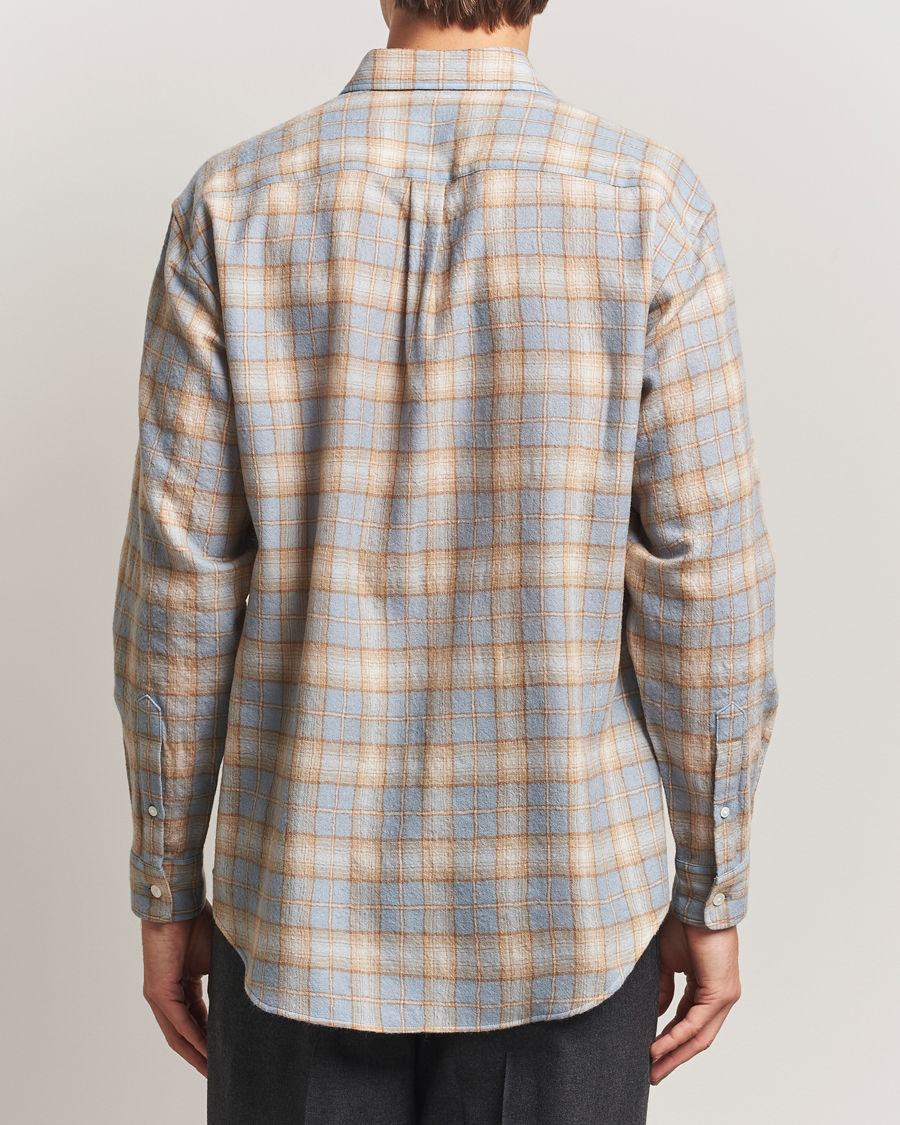 Heren | Overhemden | Auralee | Airy Wool Check Shirt Blue/Beige