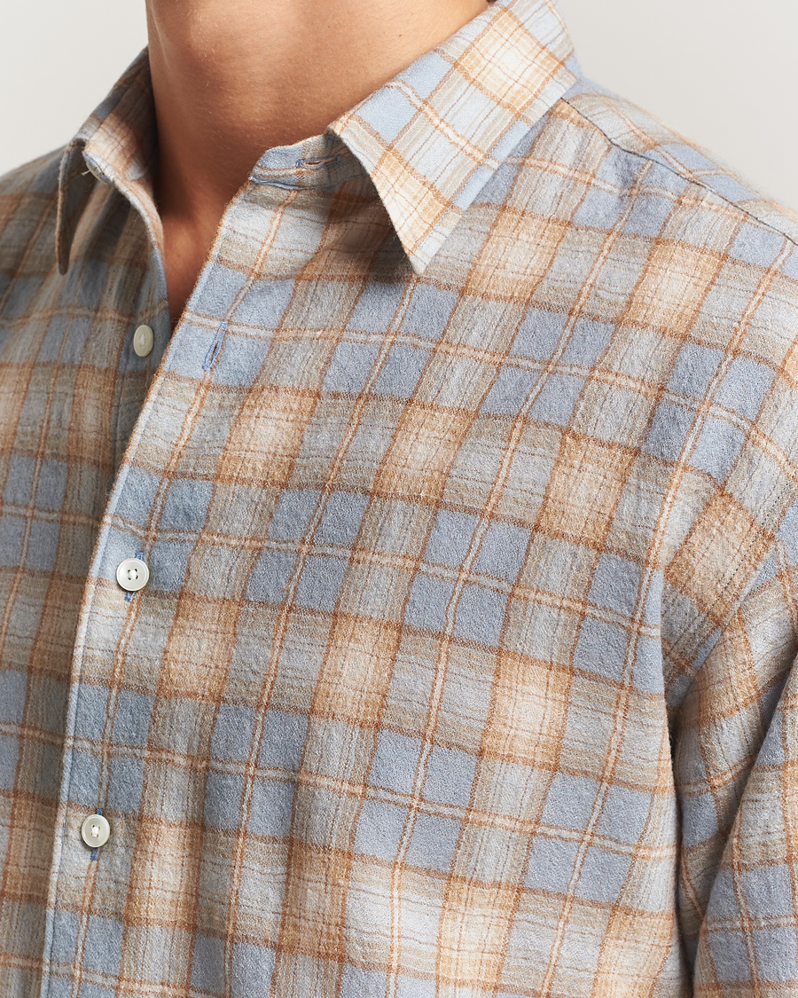 Heren | Overhemden | Auralee | Airy Wool Check Shirt Blue/Beige