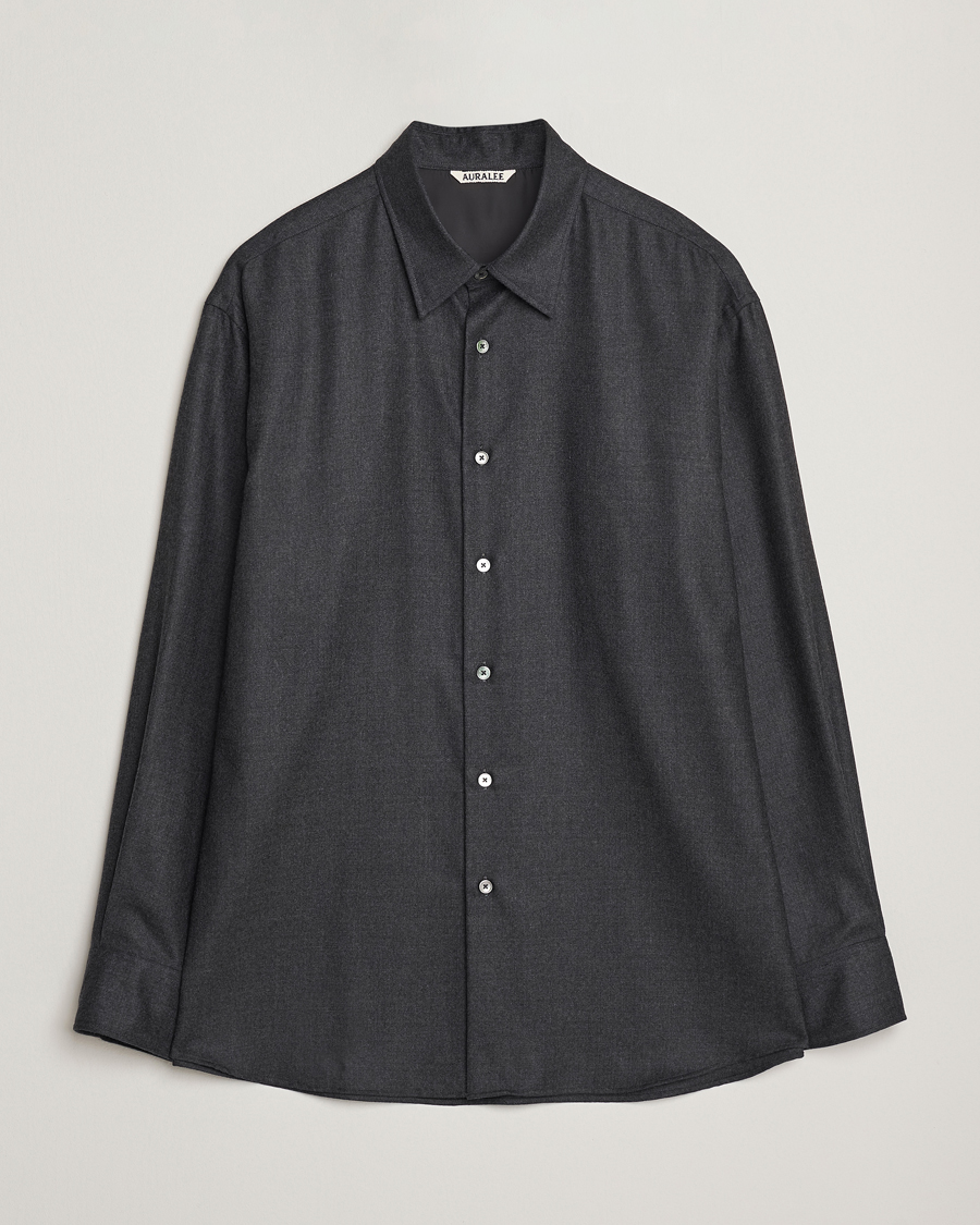 Heren | Overhemden | Auralee | Superligt Flannel Shirt Charcoal