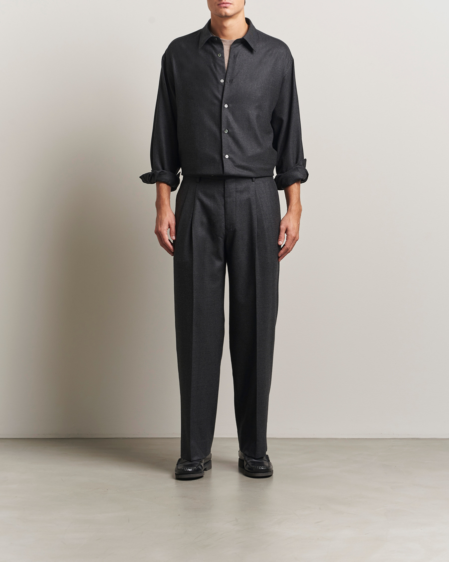 Heren | Overhemden | Auralee | Superligt Flannel Shirt Charcoal