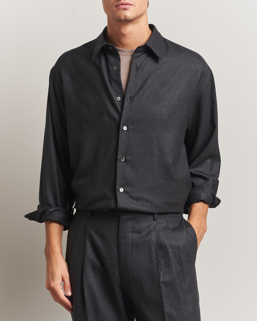 Heren | Overhemden | Auralee | Superligt Flannel Shirt Charcoal