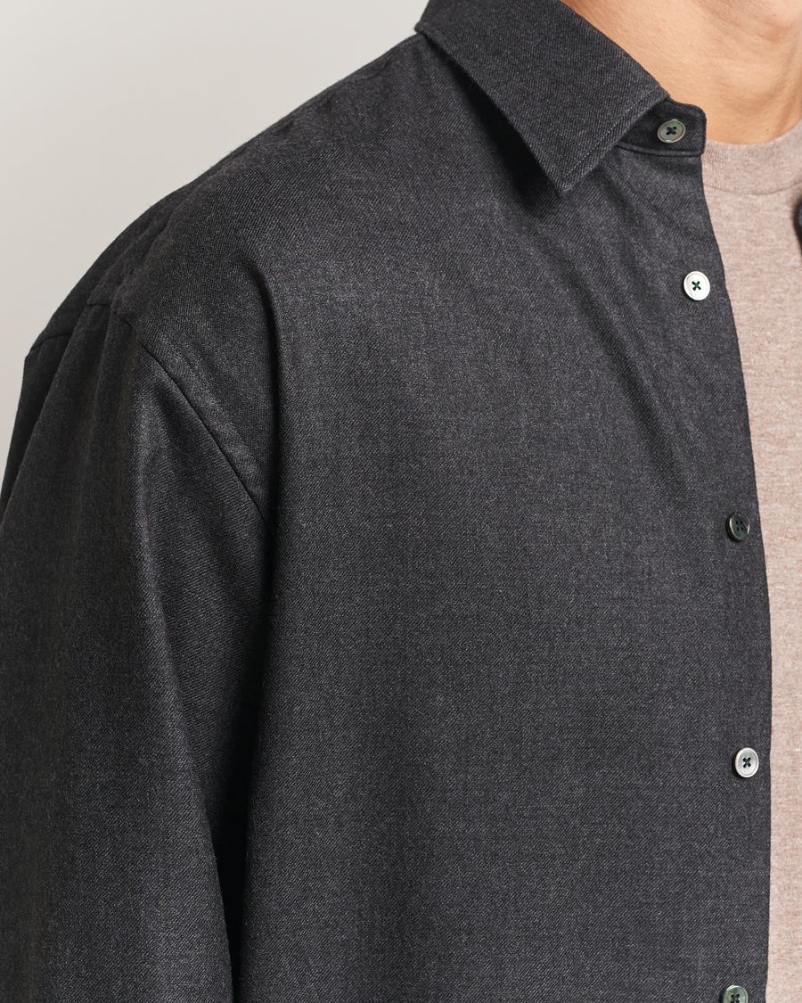 Heren | Overhemden | Auralee | Superligt Flannel Shirt Charcoal