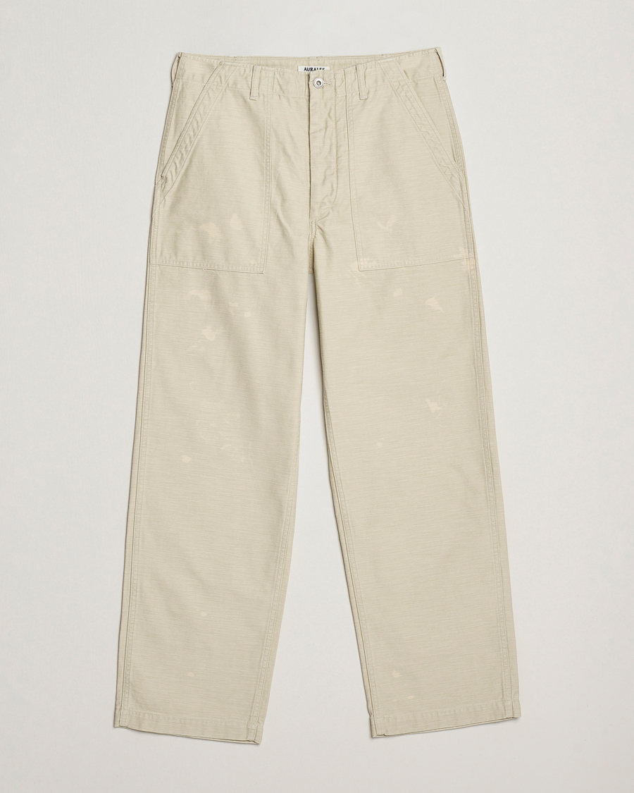 Heren | Broeken | Auralee | Bleached Satin Baker Pants Ivory