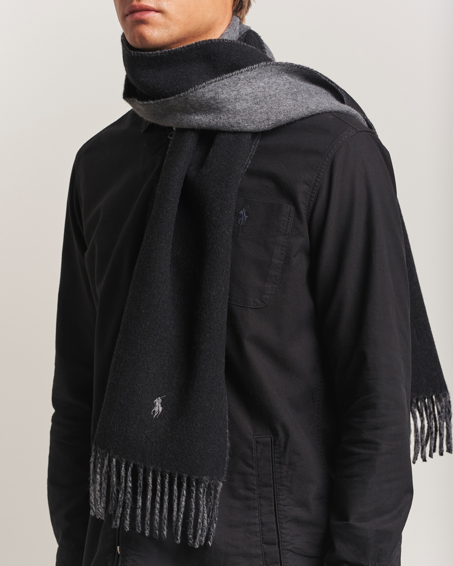 Heren | Polo Ralph Lauren Reversible Wool Scarf Polo Black/Grey | Polo Ralph Lauren | Reversible Wool Scarf Polo Black/Grey