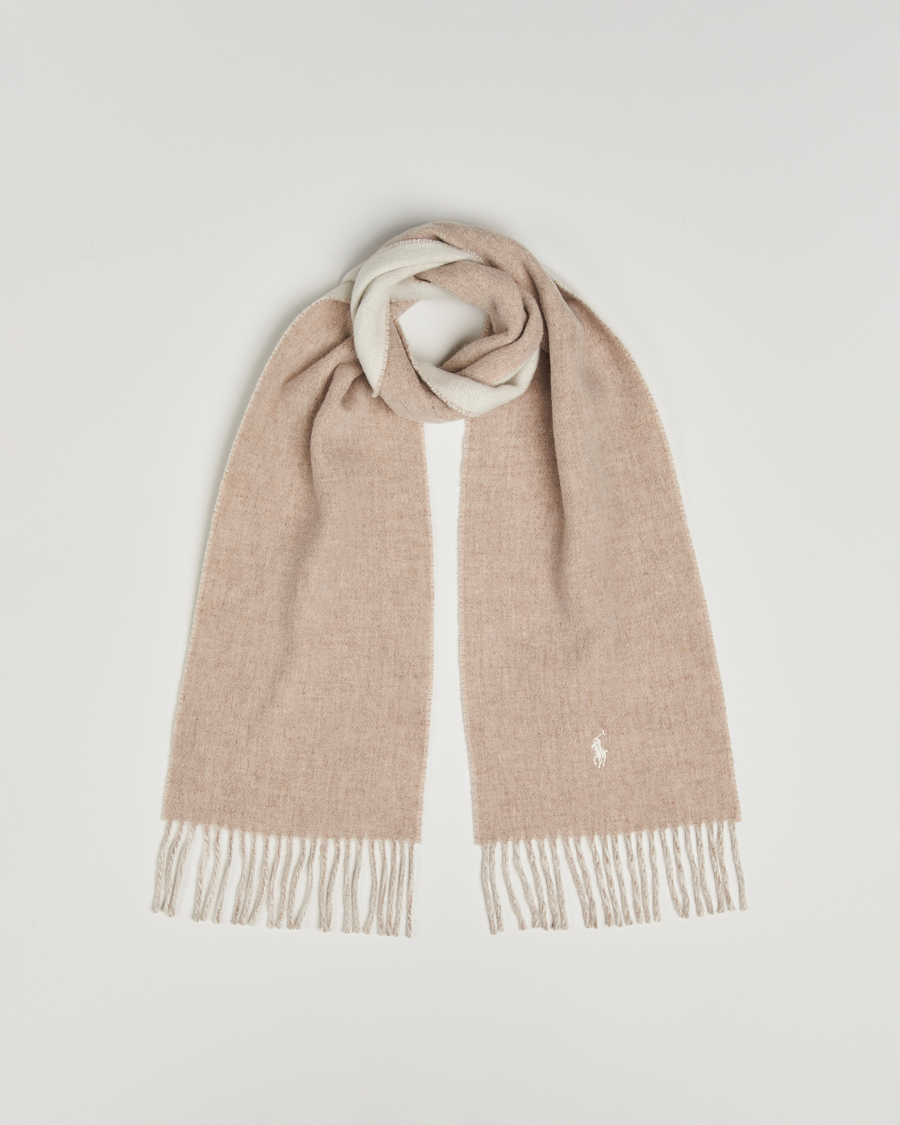 Heren | Polo Ralph Lauren Reversible Wool Scarf Taupe/Winter Cream | Polo Ralph Lauren | Reversible Wool Scarf Taupe/Winter Cream